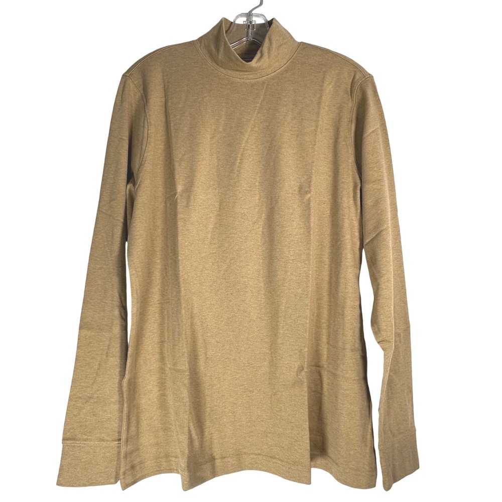 Lands End Mens Relaxed Mock Neck Long Sleeve Shirt Camel Brown Heather L/T 14-16 - Picture 1 of 7